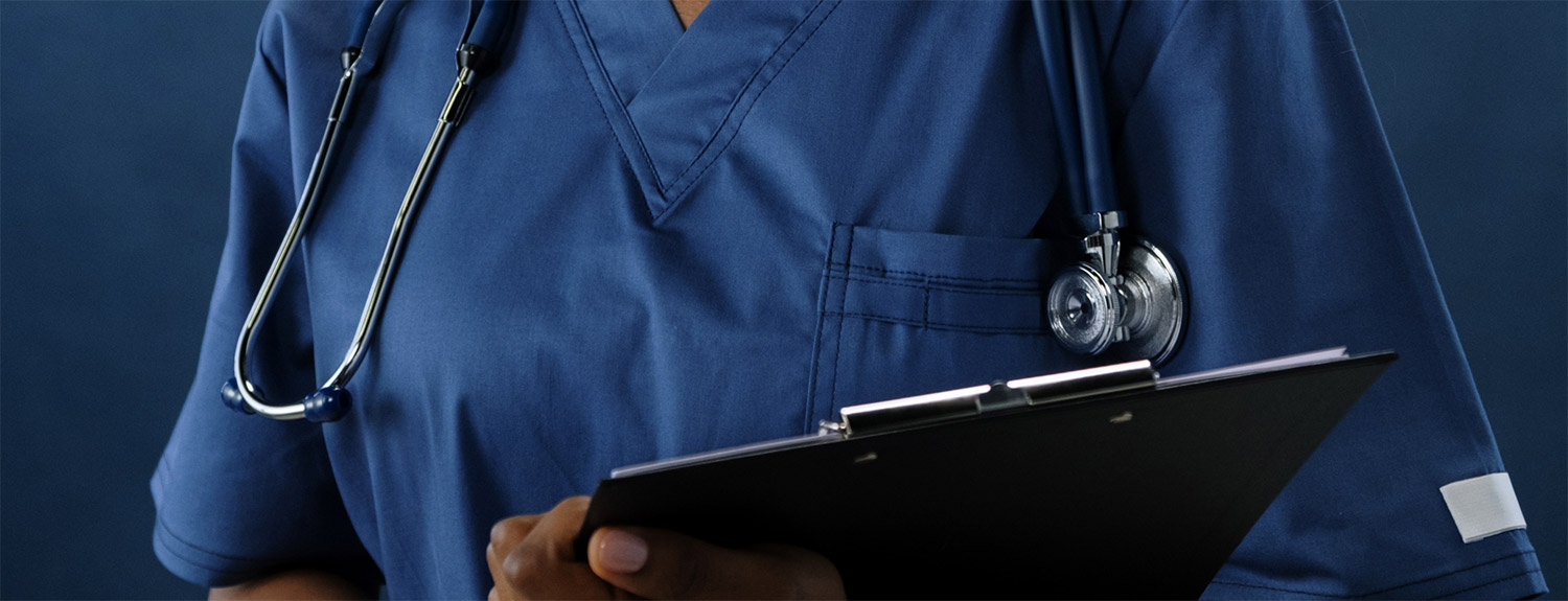 Nurse with stethoscope and clipboard